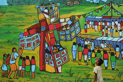 Child Observing Wall Painting at Sonargaon Folk Art Institute, Dhaka, Bangladesh by Unknown